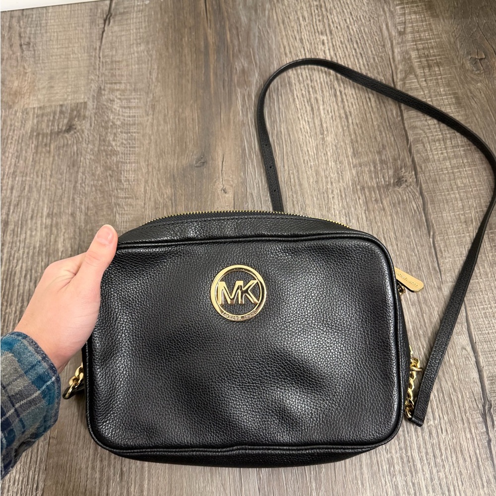 Michael Kors Black Crossbody Bag with Gold Logo